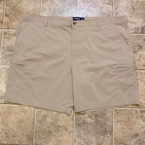 Chaps Mens Size 50 Tan Khaki Performance Stretch Golf Cargo Shorts Zip Pockets